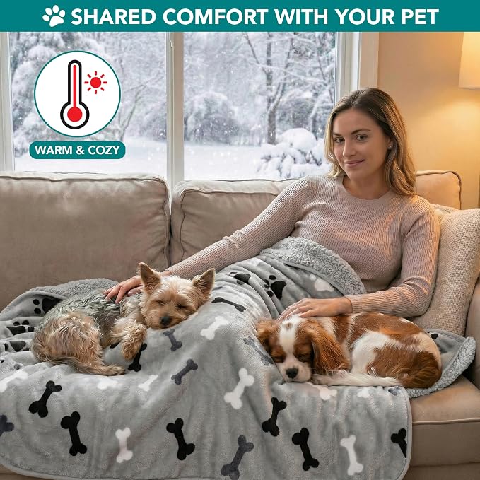 PETAMI Sherpa Fleece Waterproof CAT and Dog Blanket, Bone Gray, Large - Image 6