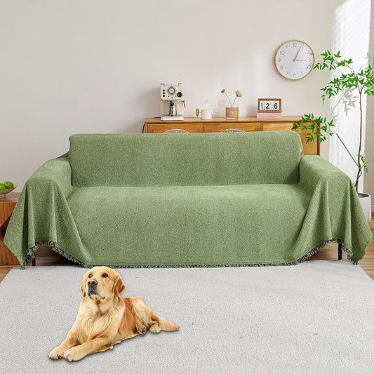 HAOMAIJIA Chenille Couch Cover Sofa Covers for 3 Cushion Couch Washable sectional Couch Covers for Dogs pet Furniture Protector Couch Cover Blanket for Living Room (sage Green, 91"x150") by HAOMAIJIA