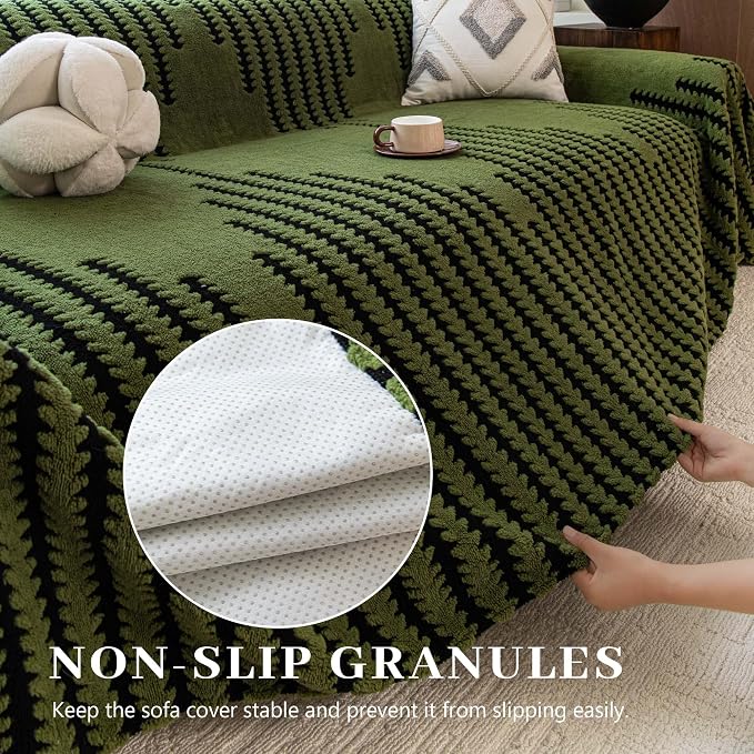 Non Slip Couch Covers for 3-4 Cushion Couch Sofa, Pet Friendly Sofa Covers Washable, Heavy Duty Scratch Resistant Furniture Cover for Dogs Fits 3 Seat, 71" x 150", Green - Image 3