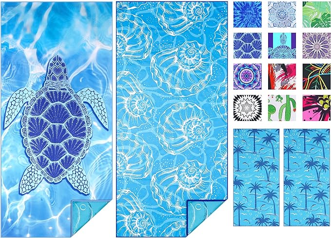 TwoYek Microfiber Beach Towel Extra Large 71x32 Turtle Shell 2 Pack | Thin & Lightweight, Sand Free, Super Absorbent & Quick Dry, Oversized Towels for Beach Bath Pool Swim Travel Essentials Gift by TwoYek