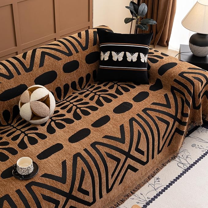 STACYPIK Boho Dark Khaki Couch Cover for Sofa Black Striped Sofa Cover for Pets Non Slip Dogs Furniture Protector for 3 Cushion Couch for Living Room Washable Multi-Use Sectional Couch Cover-71X150IN - Image 8