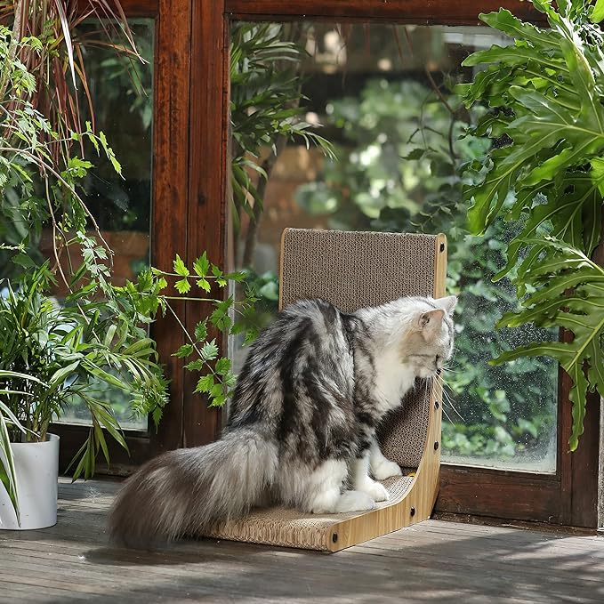 FUKUMARU Cat Scratcher, 18.7 Inch L Shaped Cat Scratch Pad Wall Mounted | Vertical Cat Scratching Board with Ball Cat Toy for Indoor Cats, Cardboard Cat Scratcher for Wall Sofa Couch - Image 4