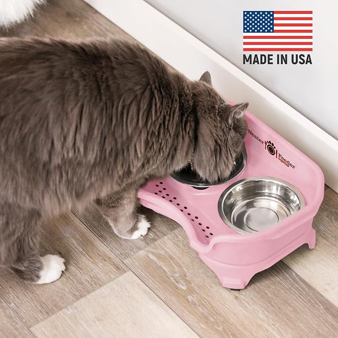 Neater Feeder Express Mess Proof Cat Bowls Elevated, No Spill Feeding Station, Stainless Steel Dishes for Food and Water, Raised Bowls for Indoor Cats, No Fatigue Whisker Friendly Dish, Pink - Image 2