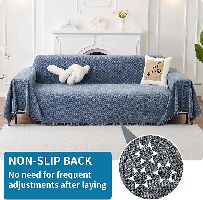 HAOMAIJIA Non Slip Couch Cover Sofa Covers for 3 Cushion Couch Washable sectional Couch Covers for Dogs pet Furniture Protector Couch Cover Blanket for Living Room (Blue, 91"x150") - Image 2
