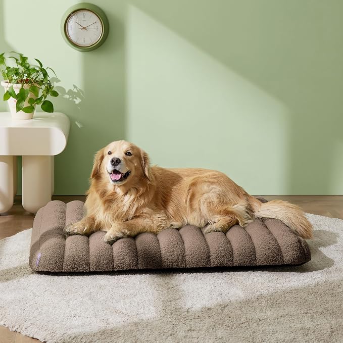 LE SURE Cute Orthopedic Dog Bed for Extra Large Dogs, XL Waterproof Chic Flat Pet Beds with Removable Washable Cover, Fuzzy Thick Egg Crate Foam Pet Mat for Indoor Use (44" x 32", Brown) - Image 2