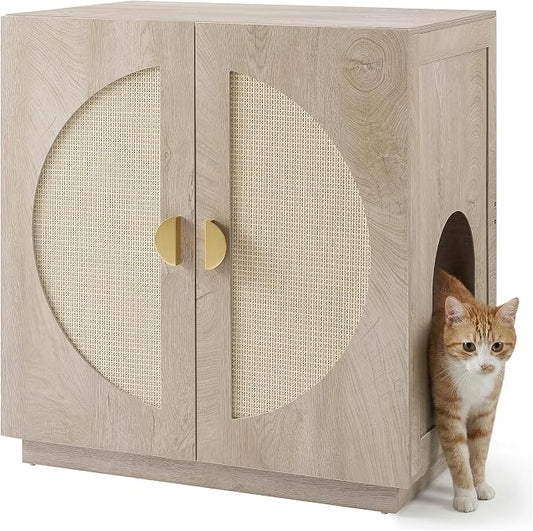 unipaws Tall Cat Litter Box Enclosure for Tall or Top Entry Litter Box | Hidden Litter Box Cover with Shelves, Kitty Enclosed Litter Box Cabinet, Cat Box Furniture by unipaws