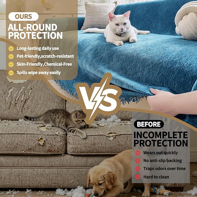 VANJOROY Boho Couch Sofa Cover for 3 Cushion Sectional Sofa L-Shape -Washable Chenille Couch Cover for Dogs Pets, Boho Couch Cover Protector Soft Blue Sofa Slipcovers with Tassel,71"x 134" - Image 5