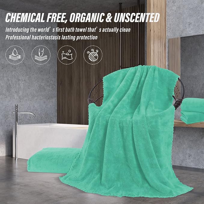 MOONQUEEN 6 Pack Premium Bath Towel Set - Quick Drying - Microfiber Coral Velvet Highly Absorbent Towels - Multipurpose Use as Bath Fitness, Bathroom, Shower, Sports, Yoga Towel (Aqua Green) - Image 5