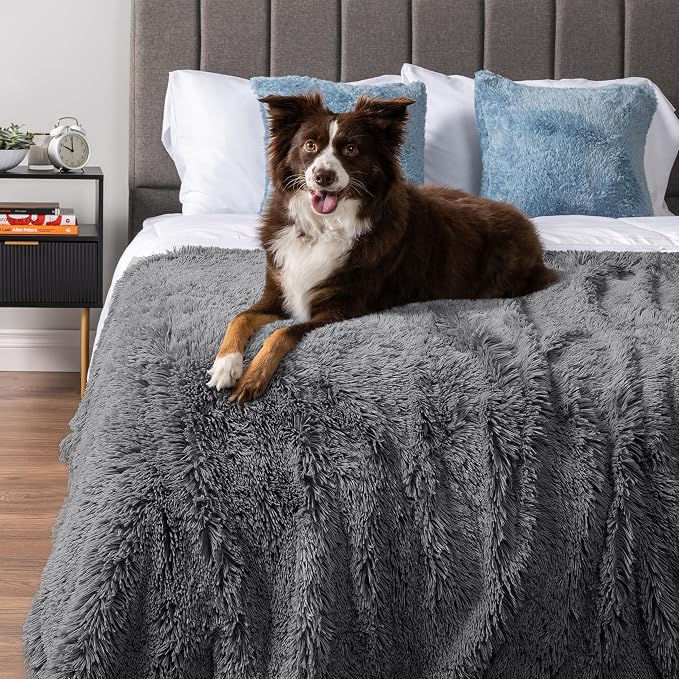 PetAmi Waterproof Dog Blanket for Couch, Bed & Furniture,Reversible Sherpa & Faux Fur Pet Blanket, Leakproof Pet Blanket for Large Dog Cat, Washable Soft Calming Sofa Protector Throw (60x80, Gray) - Image 7