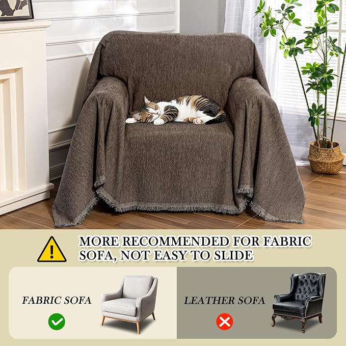 MEETSKY Oversized Chair Cover Small Couch Cover Chair Covers Armchair for Dog Sofa Throw Cover for Sofa Single Recliner, Chenille Sofa Slipcovers for Pets, 71" x 91", Dark Chocolate - Image 8