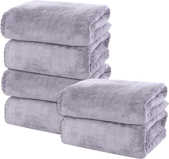 MOONQUEEN 6 Pack Premium Bath Towel Set - Quick Drying - Microfiber Coral Velvet Highly Absorbent Towels - Multipurpose Use as Bath Fitness, Bathroom, Shower, Sports, Yoga Towel (Grey) by MOONQUEEN