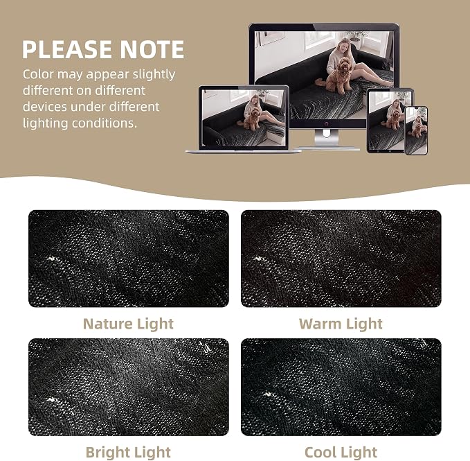 Couch Cover for Dogs Washable Sofa Cover, Sectional Couch Covers, Sofa Covers for 2 Cushion Couch, Non Slip Stripe Sofa Slipcovers Furniture Protector (Black 91x134) - Image 7