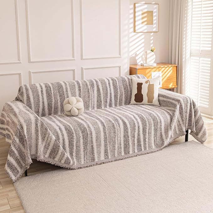 MEETSKY Boho Couch Cover Sofa Covers, Chenille Geometric Couch Covers for 2 Cushion Couch Sofa for Dogs, Washable Sofa Slipcover for Cat Couch Protector with Tassels,71" x 118", Coffee by MEETSKY
