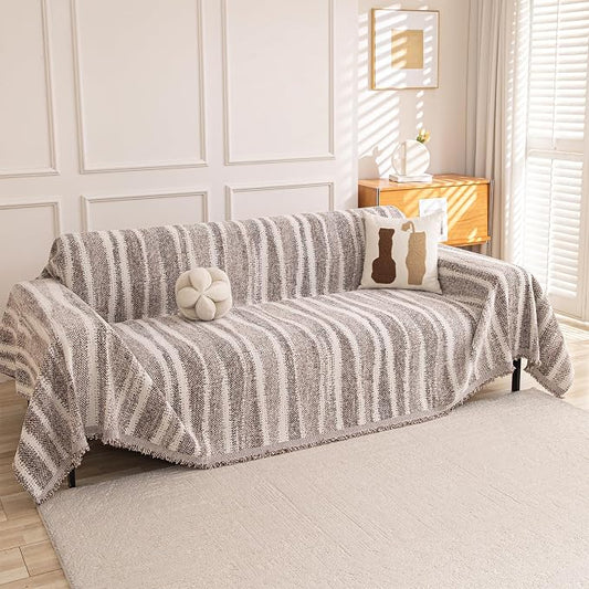MEETSKY Boho Couch Cover Sofa Covers, Chenille Geometric Couch Covers for 2 Cushion Couch Sofa for Dogs, Washable Sofa Slipcover for Cat Couch Protector with Tassels,71" x 118", Coffee by MEETSKY