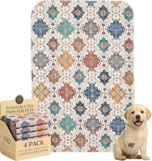 4PACK Washable Pee Pads for Dogs,Great Urine Absorbent Reusable Puppy Training Pads,Waterproof,Leak-Proof & Non-Slip Potty Pads for Whelping,Crate,Playpen,Bed.(Colorful Day,24"x36") by Peepads