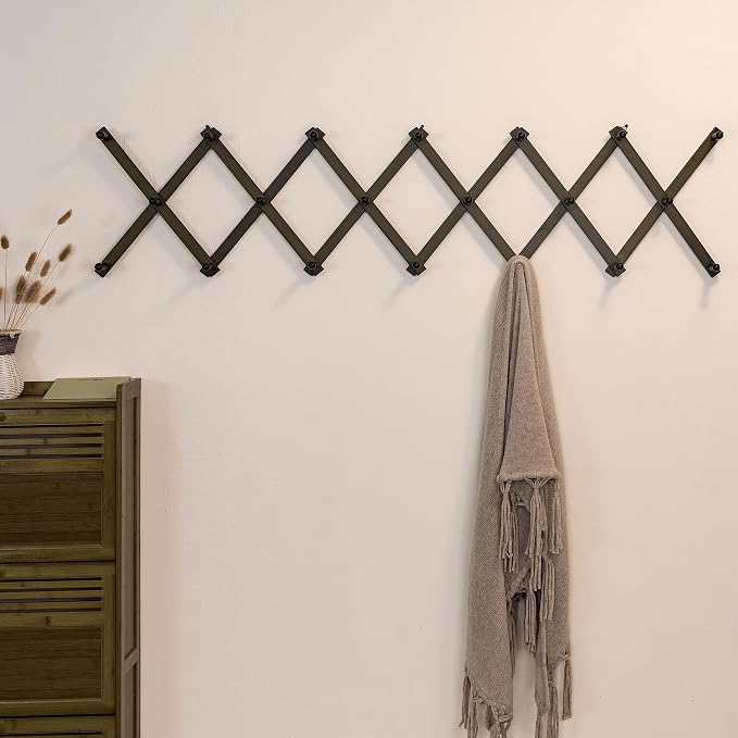 SKOLOO Hat Rack for Wall with 20 Hooks, Solid Wooden, Modern, Expandable Coat Rack Wall Mount for Coats, Hats, Bags, Baseball Caps, Dark Walnut Color - Image 2