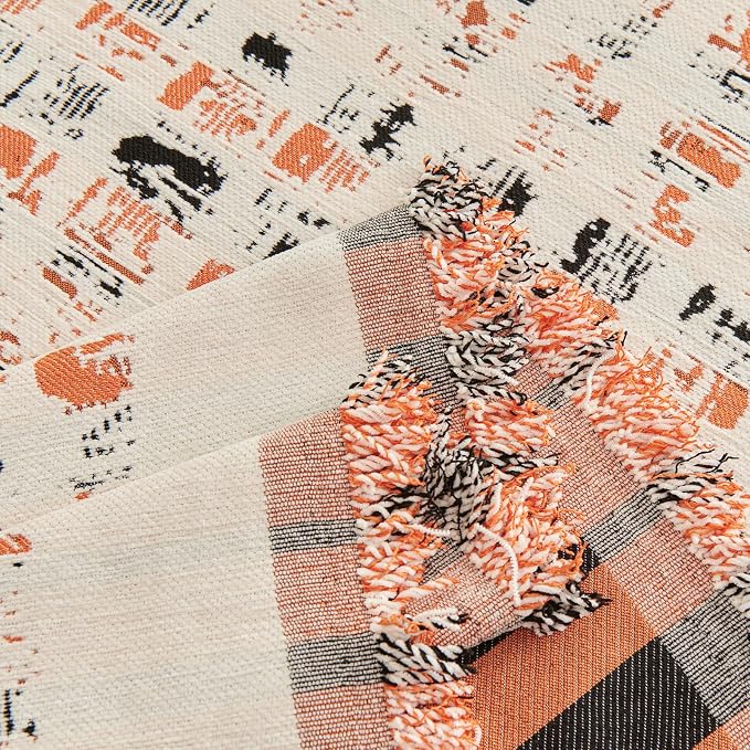 DREAMINGO Abstract Chenille Couch Cover Blanket Beige Orange Black Boho Sofa Cover, Washable Furniture Protector, Universal Slipcover for Couch, Geometric Brushstroke Jacquard, Large 71"x118" - Image 5