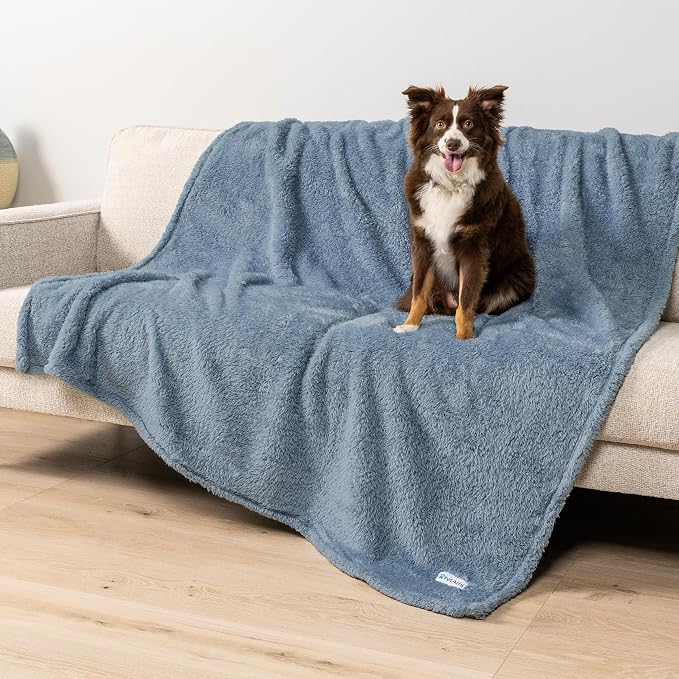 PetAmi Fluffy Waterproof Dog Blanket for Couch and Bed, Reversible Sherpa Pet Throw, Pee Proof Furniture Protector Sofa Cover, Washable Cat Blanket for Medium Large Dogs and Cats (Dusty Blue, 60x80) by PetAmi