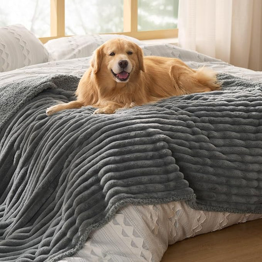 Bedsure ComfyFleece™ Waterproof Blanket for Bed, Twin（60"x80"） Warm Grey | Soft Plush Couch Bed Cover Corduroy Fleece for Furniture Protector, Cozy Calming Reversible Dog Blankets for Large Dogs Pet by Unknown