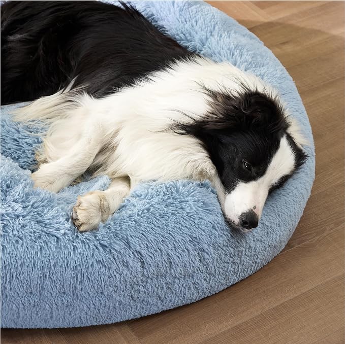 Bedsure Calming Dog Beds Large Sized Dog Donut Washable Pet Bed,36ins | Fluffy Faux Fur Round Cuddler,with Removable Washable Cover,Anti-Slip Bottom,Anti-Anxiety,for Pets Up to 80 Lbs,Light Blue - Image 4