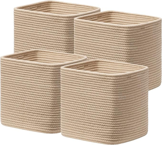 joybest 11inch Cube Storage Bins, Cotton Rope Woven Organizer Basket | Set of 4 Cube Bin Square Shelves Organizer Closet Storage, Nursery, Toy Organization, Brown by joybest