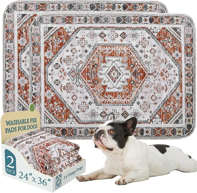 Homimp Washable Pee Pads for Dogs, 2 Pack Reusable Puppy Pads Waterproof,Absorbent and Leakproof Dog Pee Pads,Non Slip Puppy Training Pads, Pet Mat for Floor, Crate, Couch, Whelping, Brown 24"x36" by HOMIMP