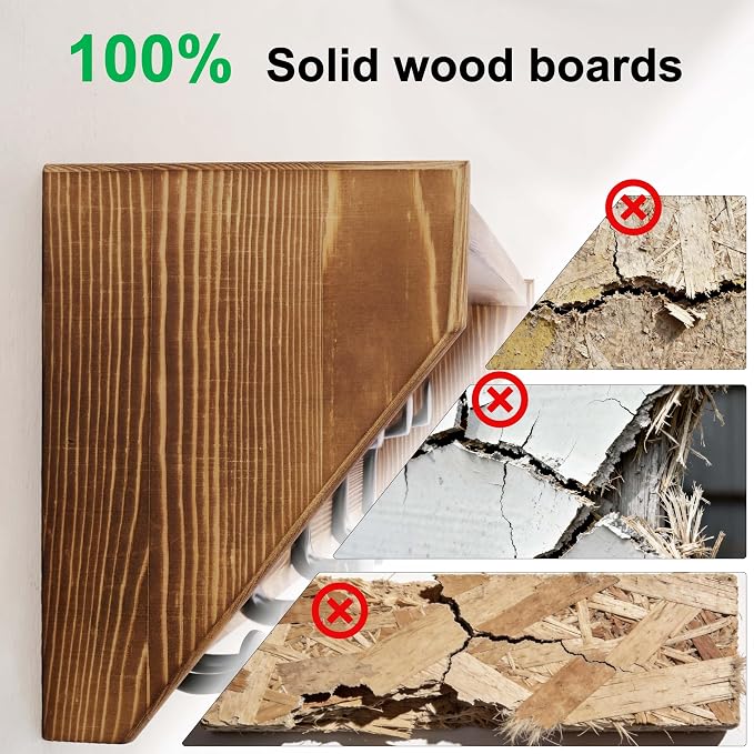 SKOLOO Wall Shelf with Hooks, 35-Inch Coat Rack Wall Mount with Shelf Organizer - Heavy Duty, 5 Tri Hooks - Perfect for Entryway, Hallway, Living Room, Bedroom, Mudroom, Wood Brown & Black - Image 8