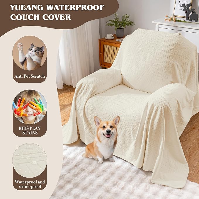 Waterproof Recliner Chair Covers, Anti-Slip Reclining Sofa Covers, Washable Durable Breathable Couch Covers with Reversible Design, Pet Furniture Protector for Dogs Cats (71x91 in/Beige) - Image 5