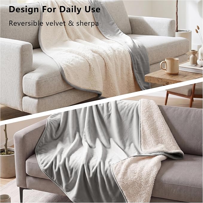 Waterproof Blanket for Dogs - Pet Throw as Furniture Protector | Cozy Sherpa & Smooth Velvet, Reversible and Machine Washable, for Couch and Bed, 86"x90", Dark Grey - Image 5