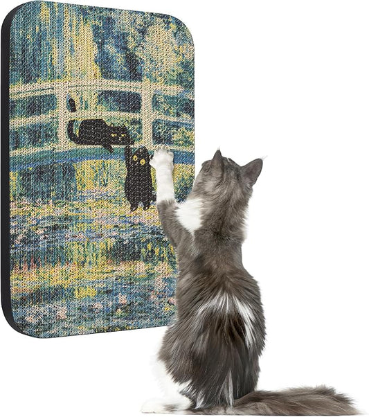 Cat Wall Scratcher, Art Cat Scratching Board for Indoor Cats | Wall Mounted Cat Scratch Pad, Water-Based Ink, Hook&Loop Strips, Floor or Wall Use, 16.7x11x1 Inch, Lily Pond Bridge by LESISSMER