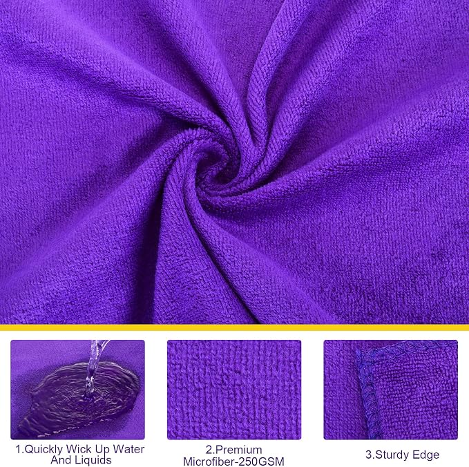 Nuenen Microfiber Cleaning Cloths for Cars 16 x 16 Inch Ultra Absorbent Car Towels Drying Reusable Cleaning Supplies House Kitchen Window Microfiber Towel(Purple,120 Pcs) - Image 2