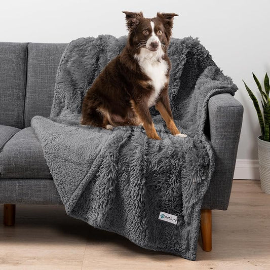 PetAmi Waterproof Dog Blanket for Couch, Bed & Furniture,Reversible Sherpa & Faux Fur Pet Blanket, Leakproof Blanket for Dog Cat, Washable Couch Protector, Soft Calming Pet Throw (40x60, Gray) by PetAmi