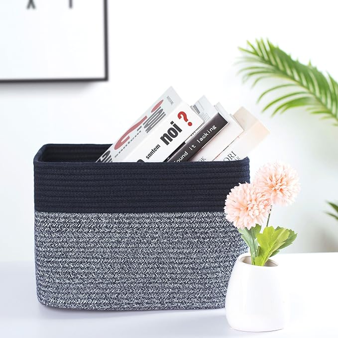MINTWOOD Design 3-Pack Storage Baskets for Shelves, Playroom and Classroom, Book Basket, Decorative Storage Cube Bins, Woven Closet Organizers, Pantry and Shoe Organizer, Navy Blue - Image 3