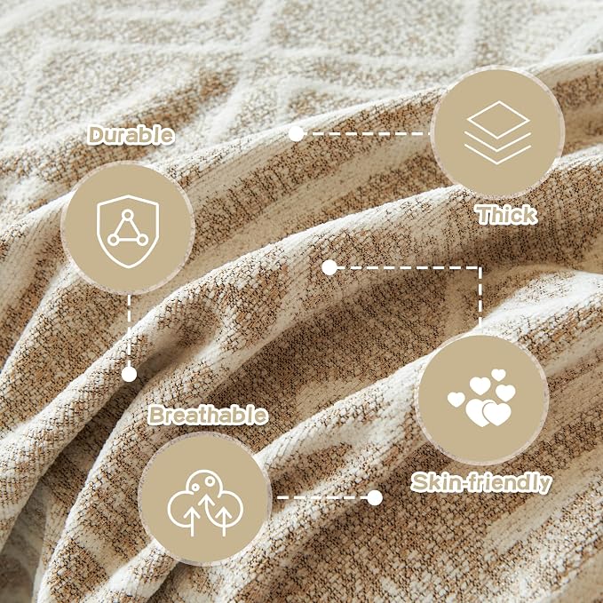 MEETSKY Boho Couch Cover Sofa Covers, Chenille Geometric Khaki Couch Covers for 2 Cushion Couch Sofa for Dogs, Washable Slipcover for Cat Sofa Protector with Tassels,71" x 118" - Image 3