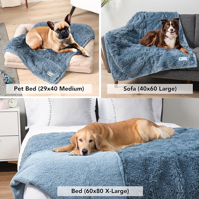 PetAmi Waterproof Dog Blanket for Couch, Bed & Furniture,Reversible Sherpa & Faux Fur Pet Blanket, Leakproof Blanket for Dog Cat, Washable Couch Protector, Soft Calming Pet Throw (40x60, Light Blue) - Image 4