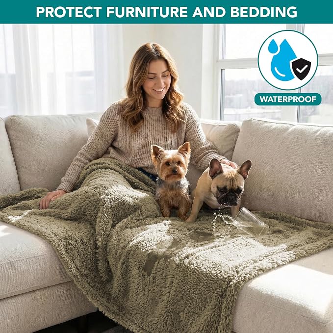 PetAmi Fluffy Waterproof Dog Blanket for Couch and Bed, Reversible Sherpa Pet Throw, Pee Proof Furniture Protector Sofa Cover, Washable Cat Blanket for Small Medium Dogs and Cats (Taupe Camel, 29x40) - Image 2