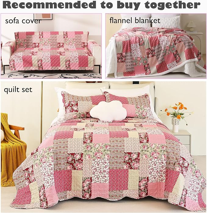 Skidproof Sofa Cover-Patchwork Sofa Slipcover with Elastic Straps-Easy Fit Slip Cover-Washable Furniture Protector for Pets and Kids(Sofa,Hot Pink) - Image 3