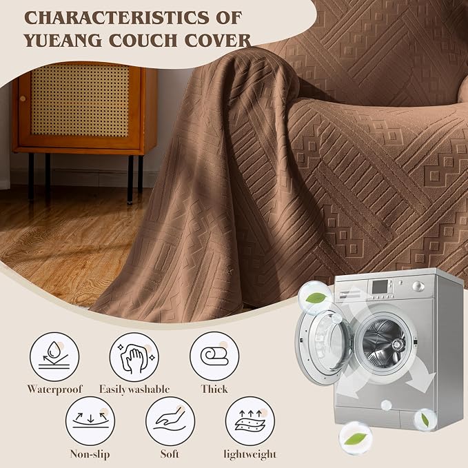 Waterproof Recliner Chair Covers, Anti-Slip Reclining Chair Covers, Pet-Friendly, Washable, Durable and Breathable Couch Covers – Reversible Design for Sofa Protection(71x71in/Brown) - Image 7