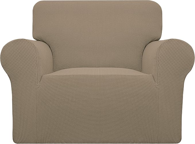 Easy-Going Stretch Oversized Chair Sofa Slipcover 1-Piece Couch Sofa Cover Furniture Protector Soft with Elastic Bottom for Kids Spandex Jacquard Fabric Small Checks Natural | 1-Piece Large chair covers armchair Furniture Protector for Living Room chai... by Easy-Going