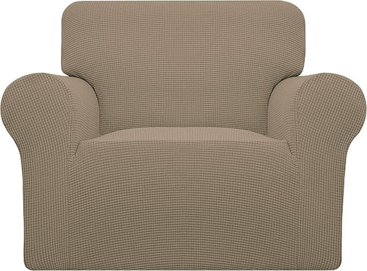 Easy-Going Stretch Oversized Chair Sofa Slipcover 1-Piece Couch Sofa Cover Furniture Protector Soft with Elastic Bottom for Kids Spandex Jacquard Fabric Small Checks Natural | 1-Piece Large chair covers armchair Furniture Protector for Living Room chai... by Easy-Going