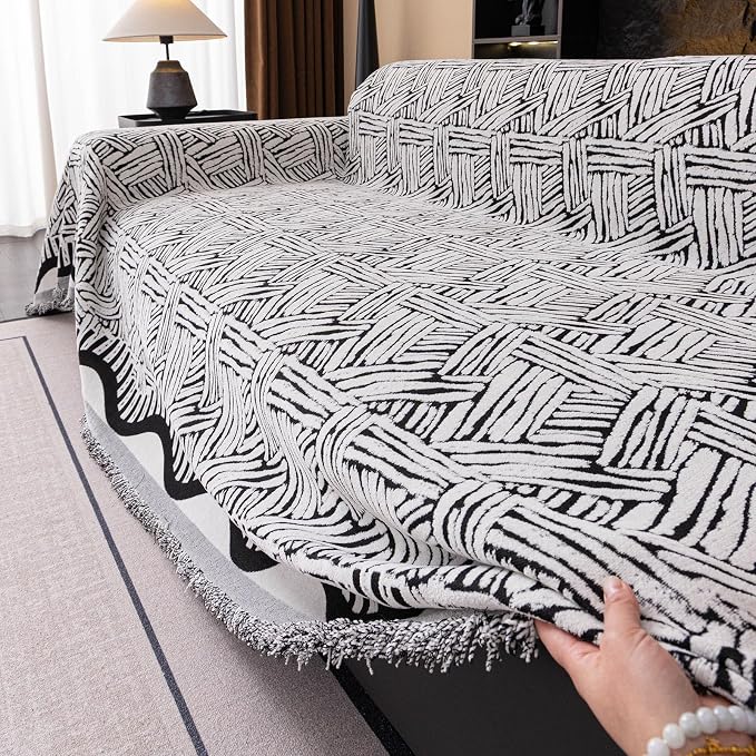 ROOMLIFE Couch Cover 3 Cushion Sofa, Washable Non Slip Furniture Sofa Protector Cover, Soft Chenille Sofa Slipcovers Sectional L Shape Dogs Couch Cover Throw Blanket with Tassels 71''X118'' - Image 6