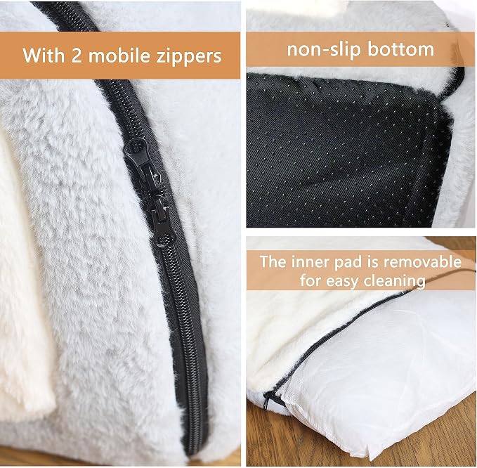 Cat Bed for Indoor Cats，Foldable cat cave，Anti-Slip & Water-Resistant Bottom，cat Houses for Indoor Cats or Small Dogs, Kitten Tent, Rabbit Bed，2 in 1 pet Bed (Grey) - Image 7