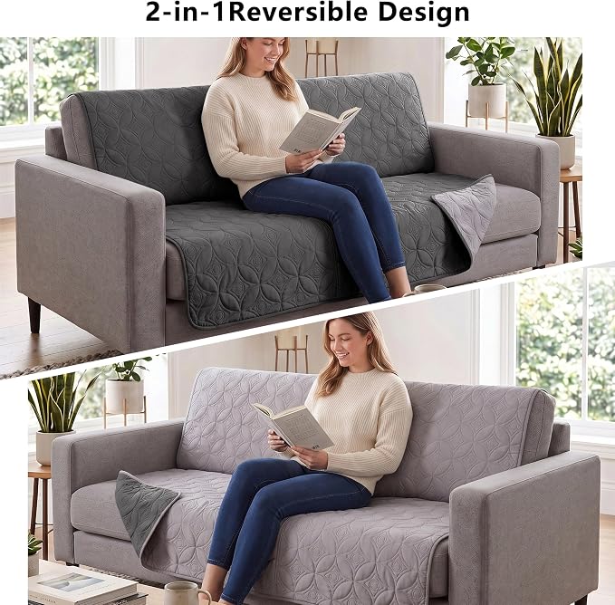 Waterproof Couch Cover for Dogs - Washable Pets Furniture Protector | TPU Leak-Proof Liner, Lightweight & Reversible, Fits Chair, Sofa, Bed, 30" x 53" , Lightgrey/Darkgrey - Image 4