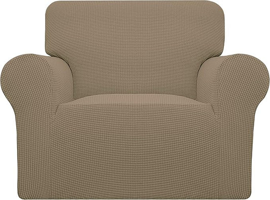 Easy-Going Stretch Chair Slipcover with Arm Washable Tan | 1-Piece Couch Sofa Cover Furniture Protector for Living Room Soft with Bottom For Kids, Pet. Spandex Jacquard by Easy-Going