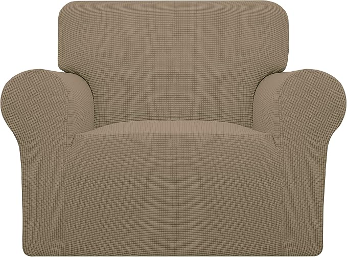 Easy-Going Stretch Oversized Chair Slipcover with Arm Washable Tan | 1-Piece Large chair covers armchair Furniture Protector for Living Room chair and a half cover Soft For Kids, Pet. by Easy-Going