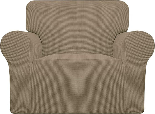Easy-Going Stretch Oversized Chair Slipcover with Arm Washable Tan | 1-Piece Large chair covers armchair Furniture Protector for Living Room chair and a half cover Soft For Kids, Pet. by Easy-Going