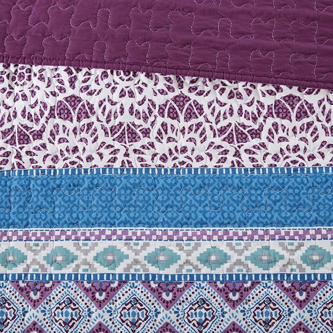 Intelligent Design Joni Reversible Cozy Quilt Set Casual Boho Design All Season Coverlet Bedspread, Matching Shams, Decorative Pillow, Twin/Twin X-Large, Purple 4 Piece - Image 7