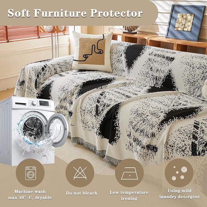 MYSKY HOME Boho Couch Cover for Dogs Washable Black Rhombic Couch Sofa Protector for Loveseat Sofa with Pets Friendly Chenille Geometric Sofa Covers Soft Durable Farmhouse Sofa Slipcovers, 71" X102" - Image 8