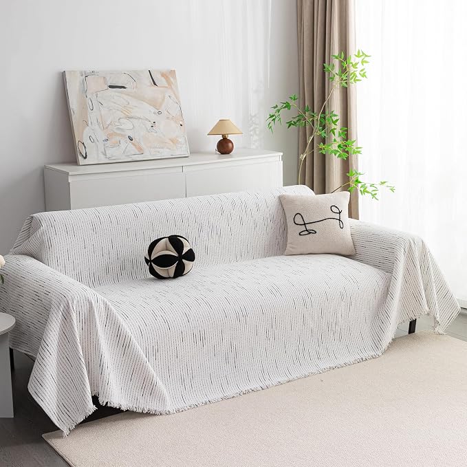 MYSKY HOME Couch Covers for 3 Cushion Couch Sofa, Sectional Couch Cover L Shape Chenille Couch Cushion Covers for Pets, Furniture Protector Cover for Dogs, Kids, 71"X150", White - Image 2