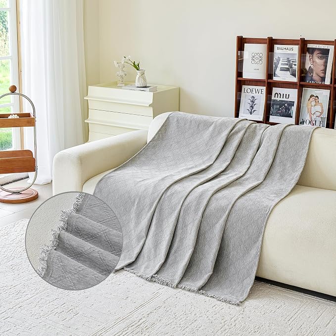 VANJOROY Grey Couch Sofa Cover for 3 Cushion Sectional Sofa L-Shape -Washable Chenille Couch Cover for Dogs Pets, Boho Couch Cover Protector Soft Sofa Slipcovers with Tassel,91"x 134" - Image 3